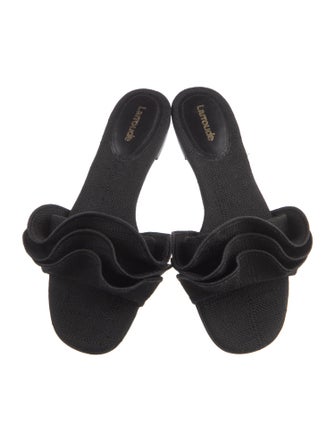 Larroude Canvas Ruffle Embellishment Slides