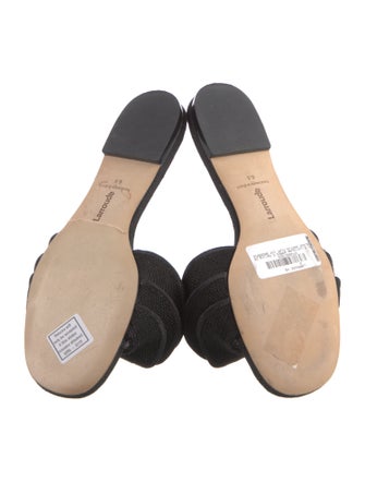 Larroude Canvas Ruffle Embellishment Slides