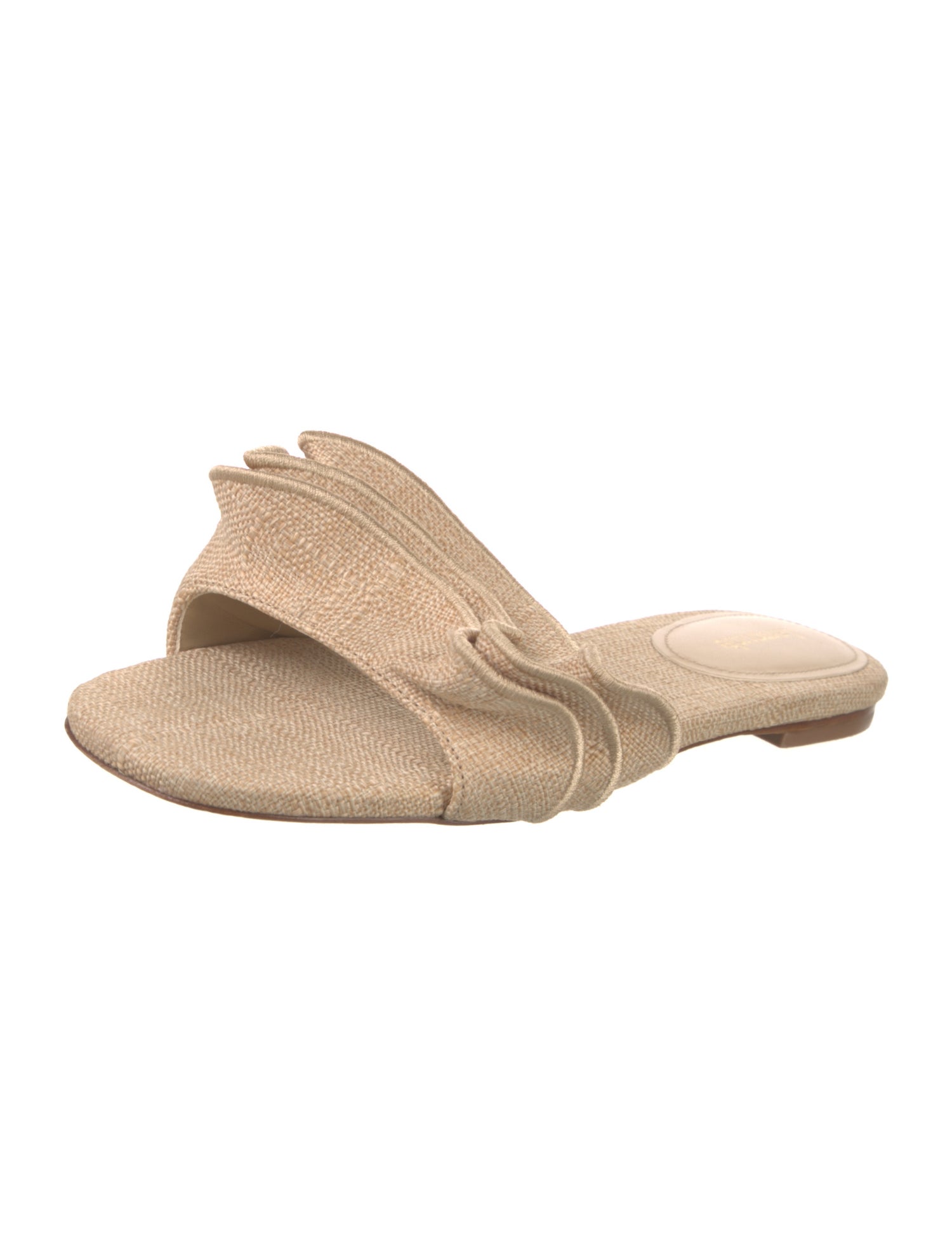Larroude Straw Ruffle Embellishment Slides
