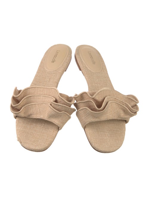 Larroude Straw Ruffle Embellishment Slides