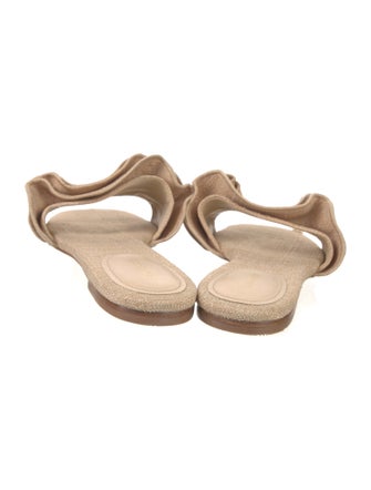 Larroude Straw Ruffle Embellishment Slides