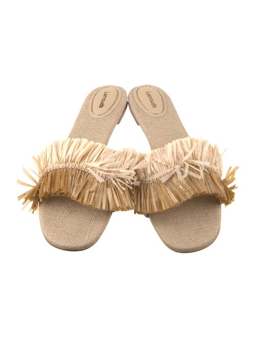 Larroude Raffia Animal Print Slides