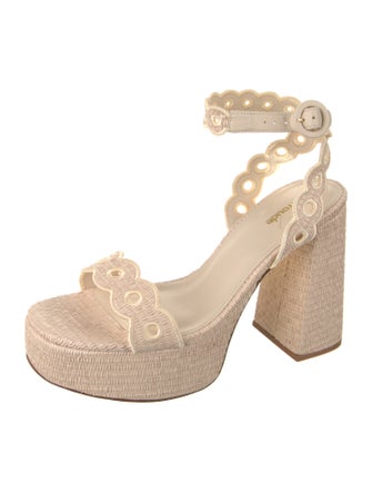 Larroude Raffia Embroidered Accent Slingback Sandals