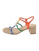 Larroude Patent Leather Colorblock Pattern T-Strap Sandals