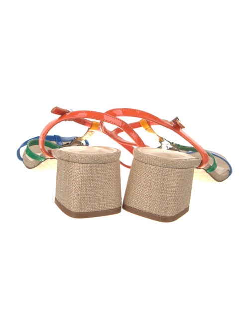 Larroude Patent Leather Colorblock Pattern T-Strap Sandals