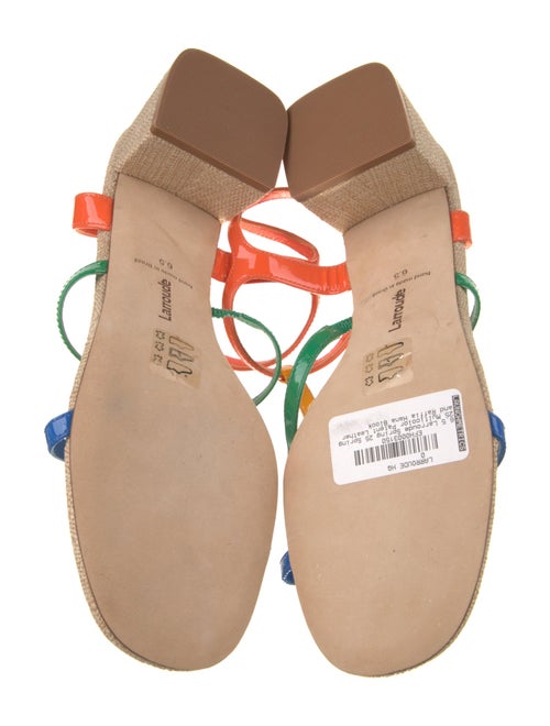 Larroude Patent Leather Colorblock Pattern T-Strap Sandals