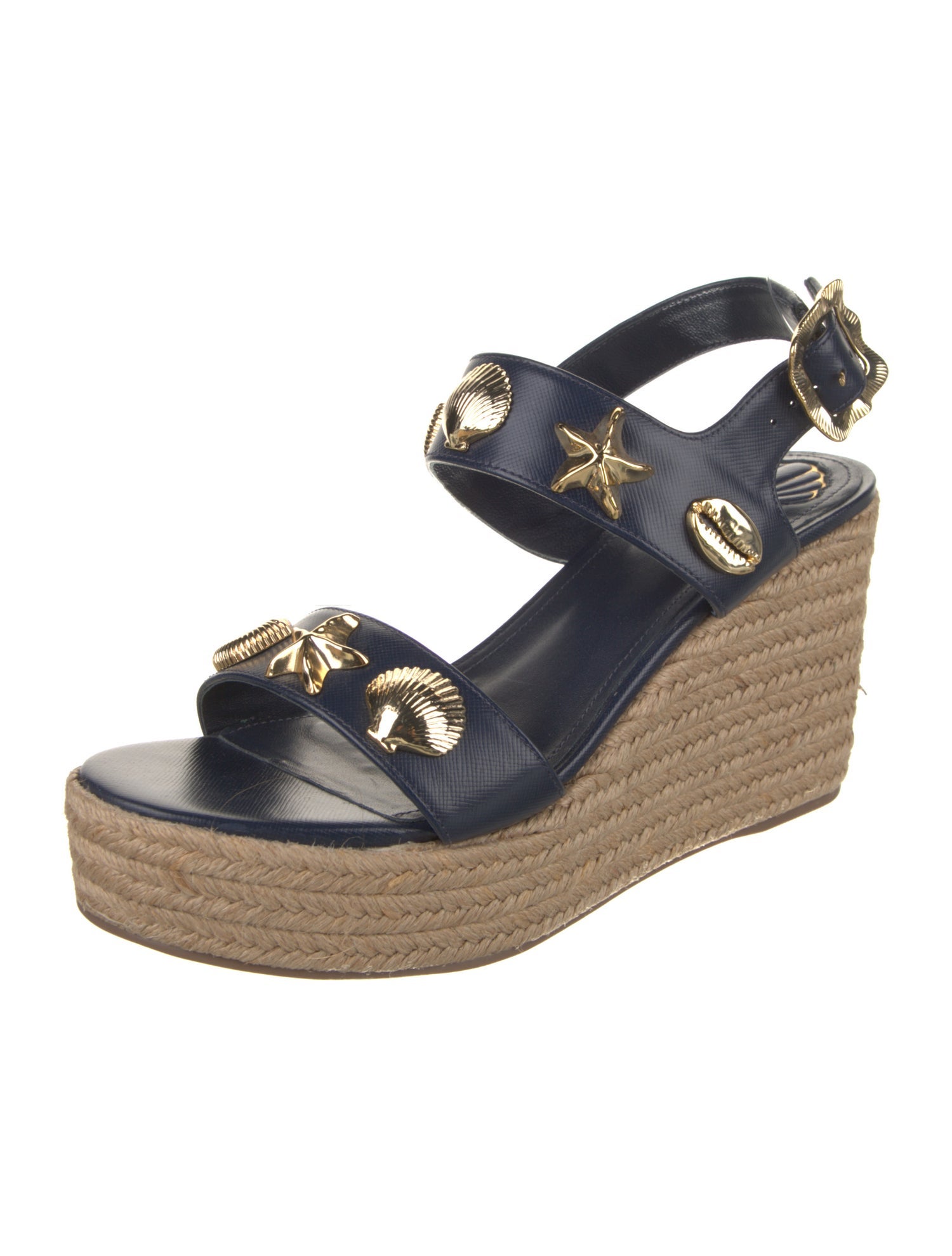 Larroude Leather Studded Accents Espadrilles