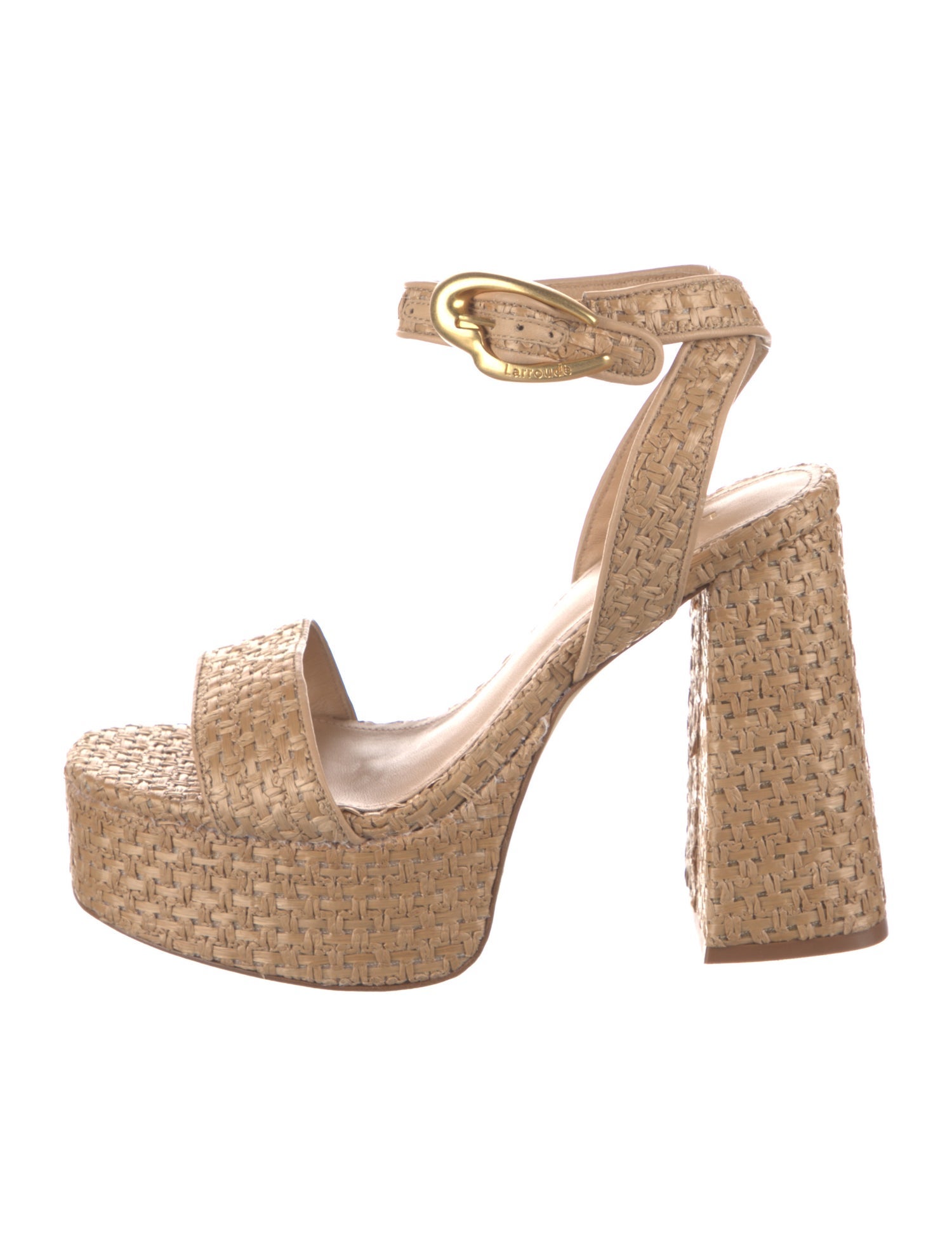 Larroude Raffia Animal Print Sandals