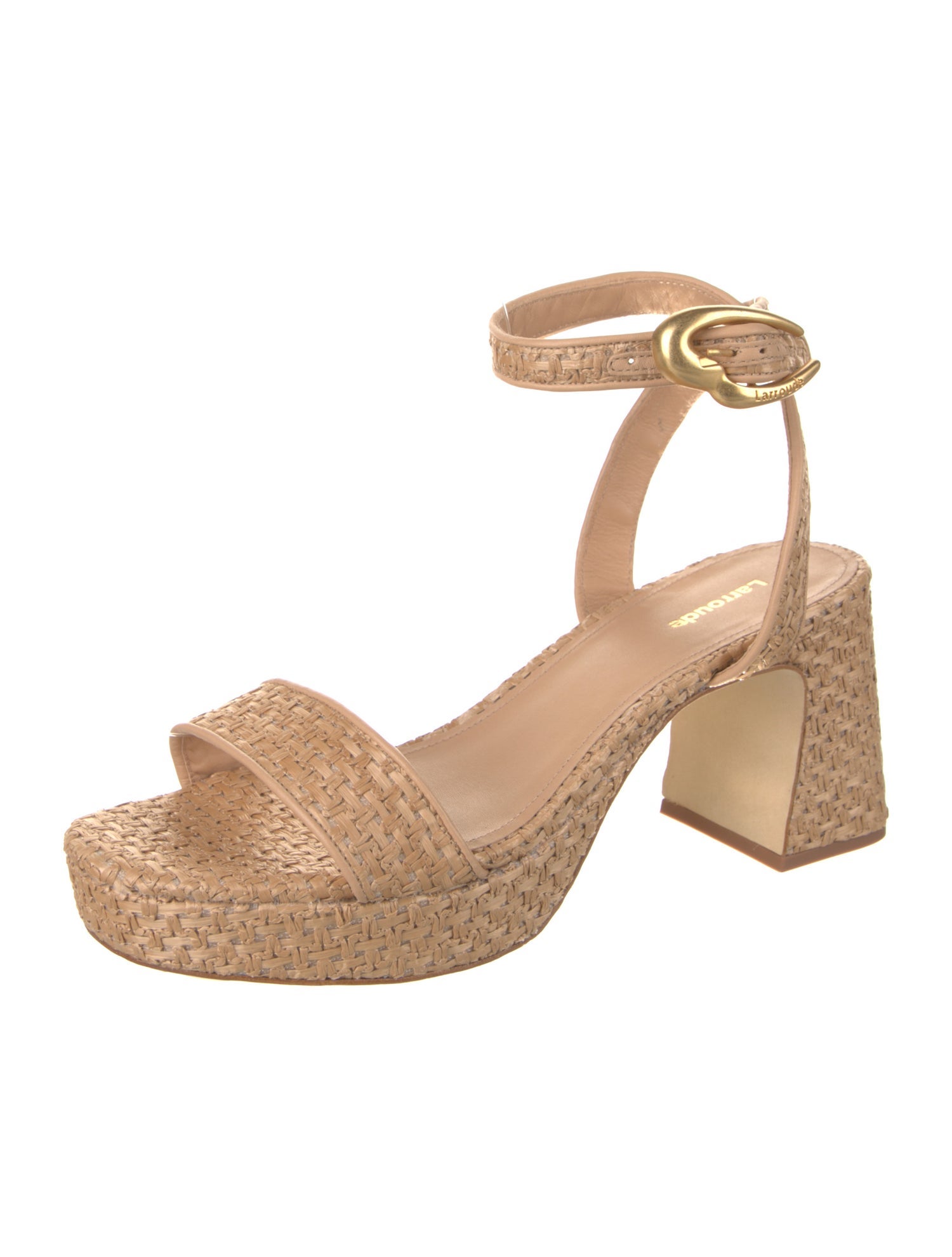 Larroude Raffia Animal Print Sandals