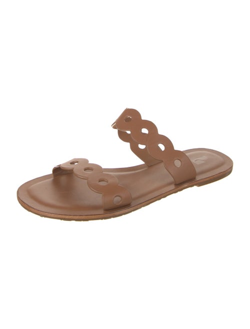 Larroude Leather Scalloped Accent Slides