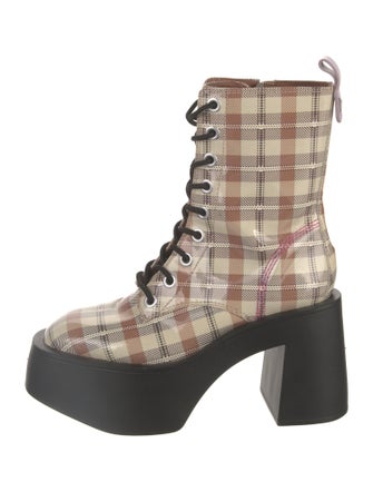 Larroude Patent Leather Printed Combat Boots