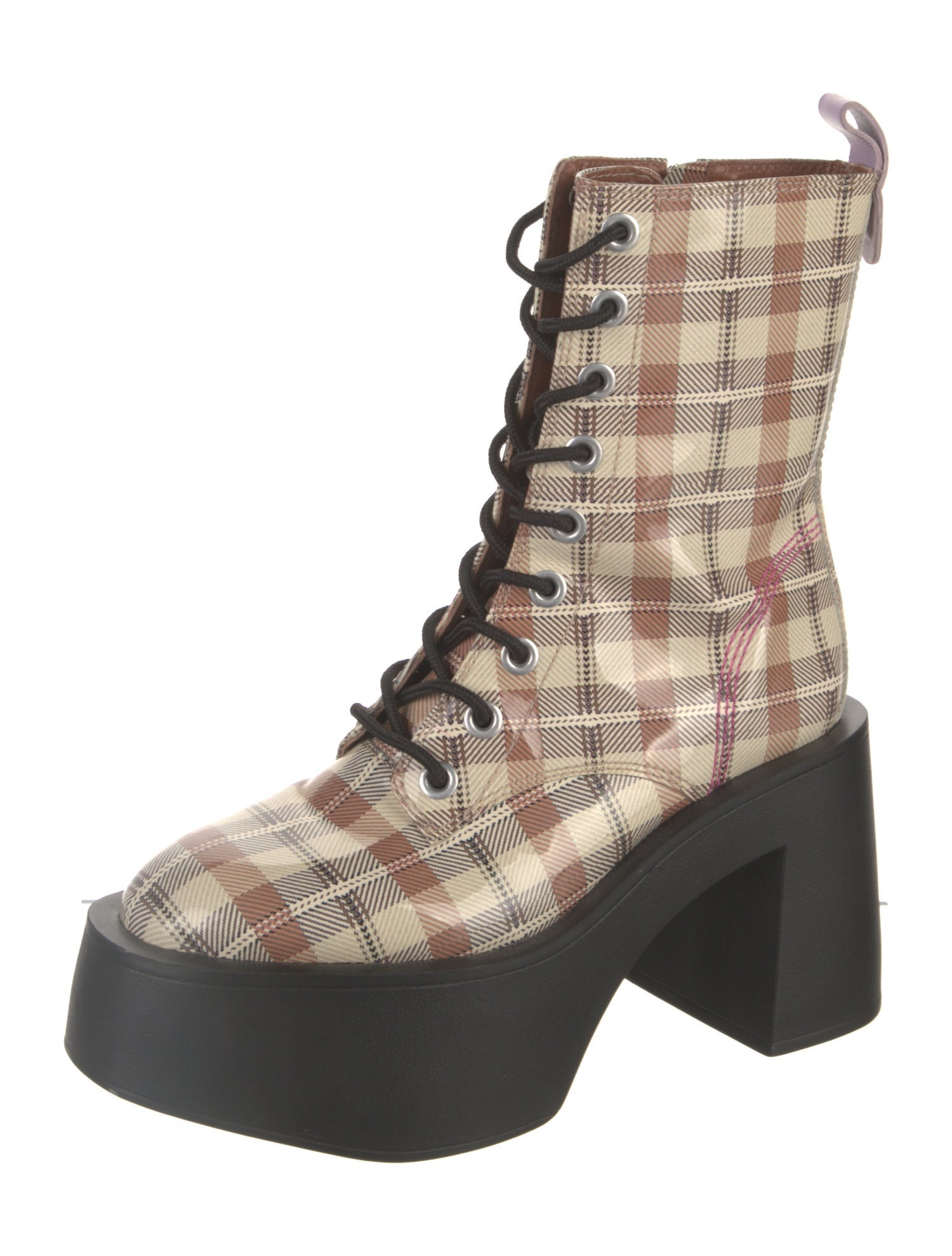 Larroude Patent Leather Printed Combat Boots