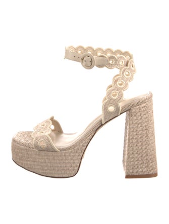 Larroude Raffia Embroidered Accent Sandals