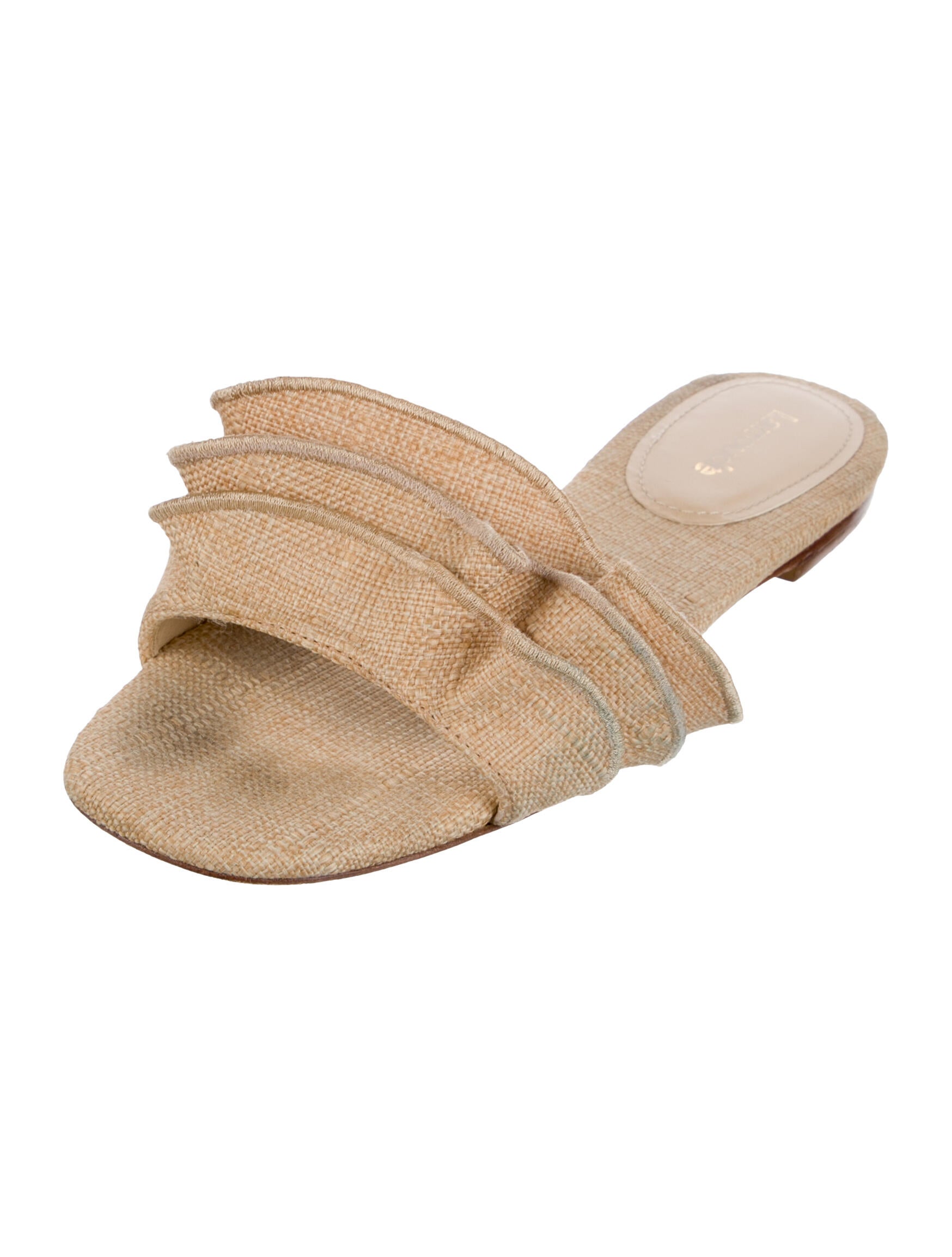 Larroude Canvas Ruffle Embellishment Slides
