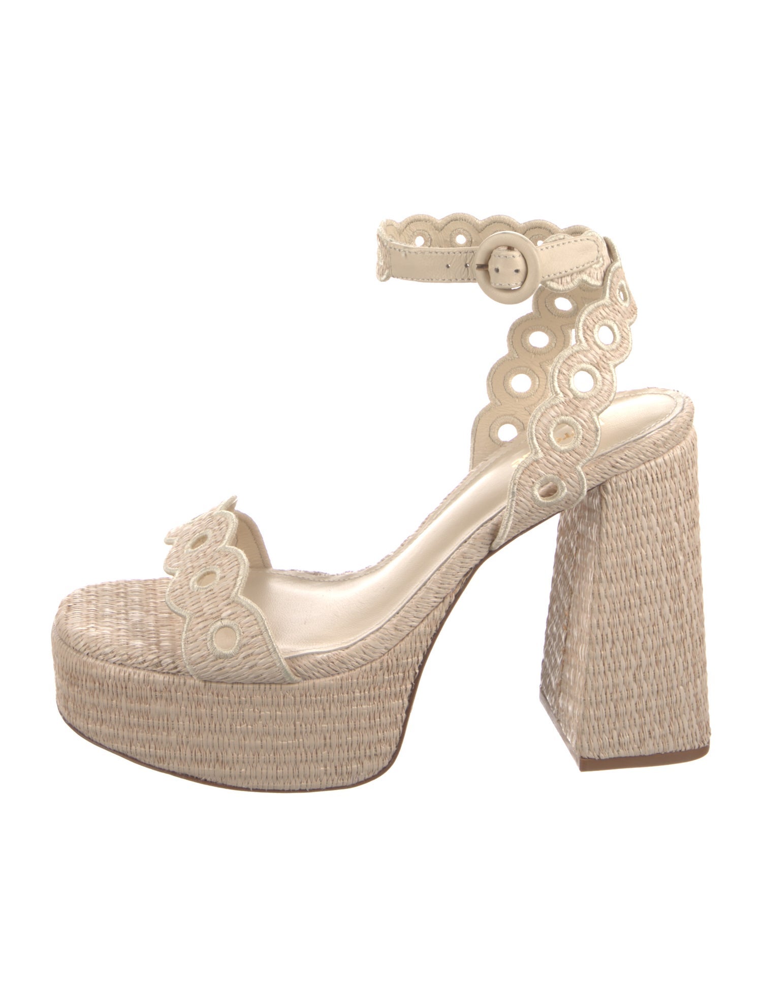 Larroude Straw Embroidered Accent Sandals