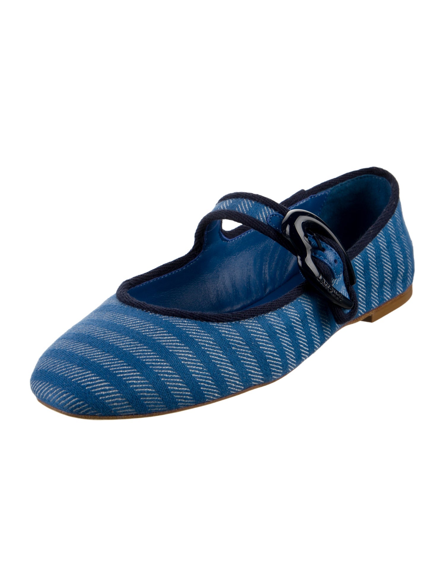 Larroude Denim Striped Mary Jane Flats