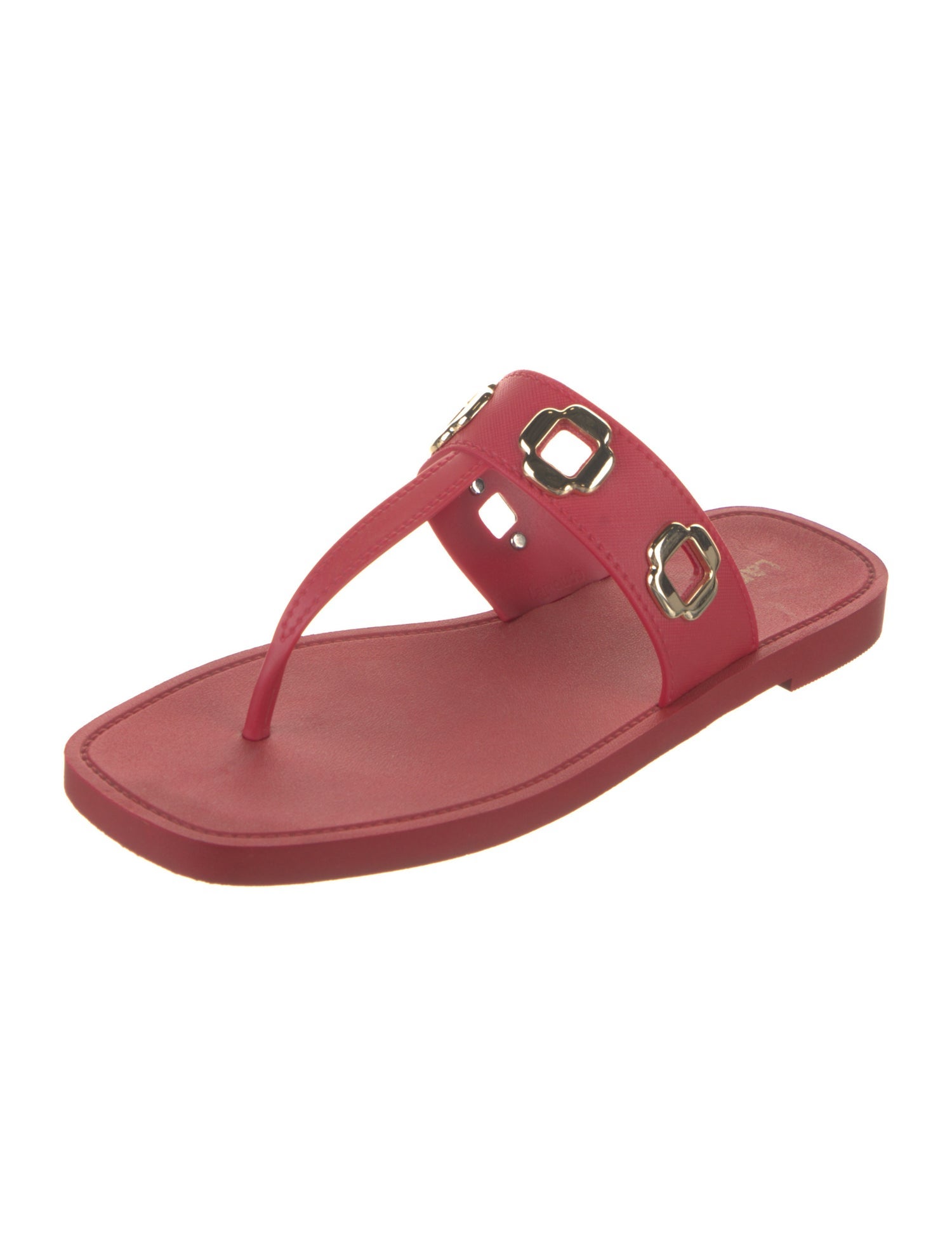 Larroude Rubber Eyelet Trim T-Strap Sandals