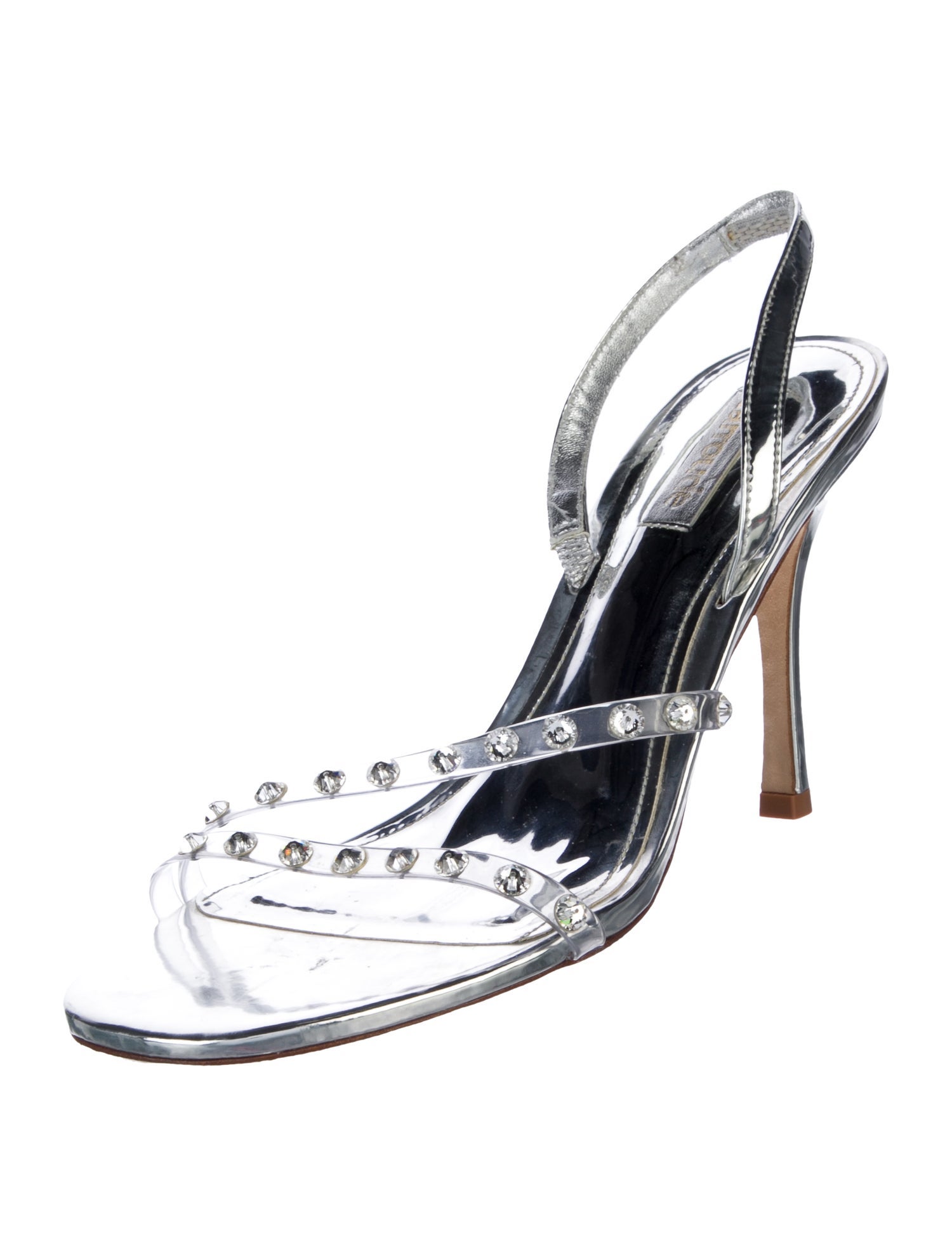 Larroude Leather Crystal Embellishments Slingback Sandals