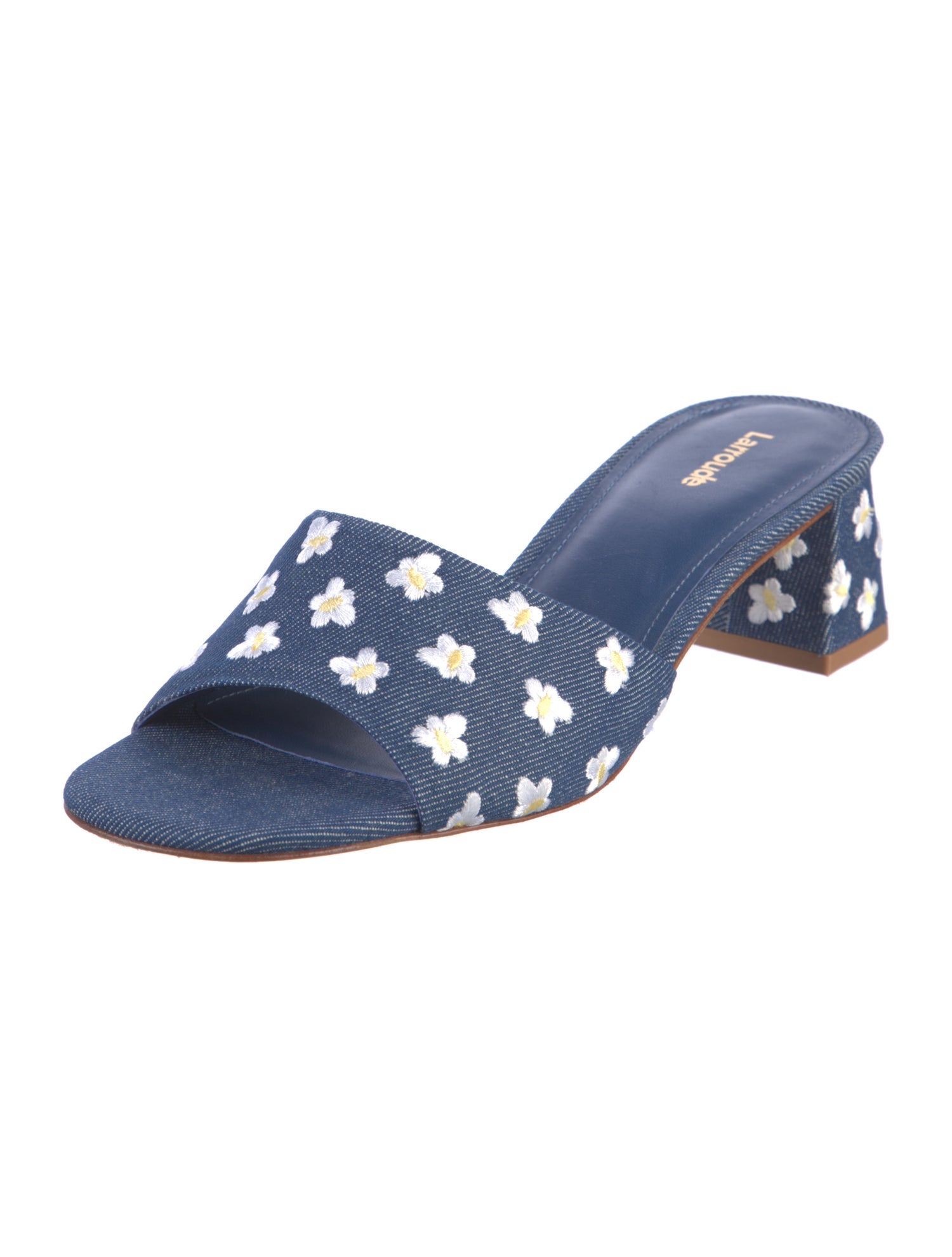 Larroude Denim Patterned Slides