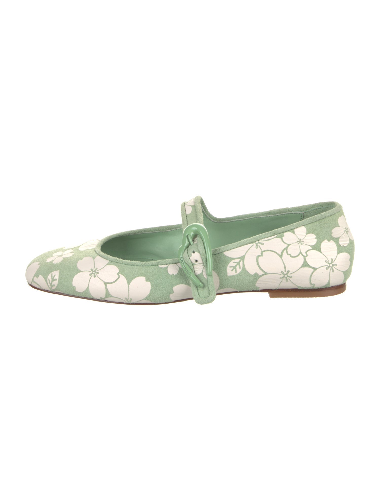 Larroude Suede Floral Print Mary Jane Flats