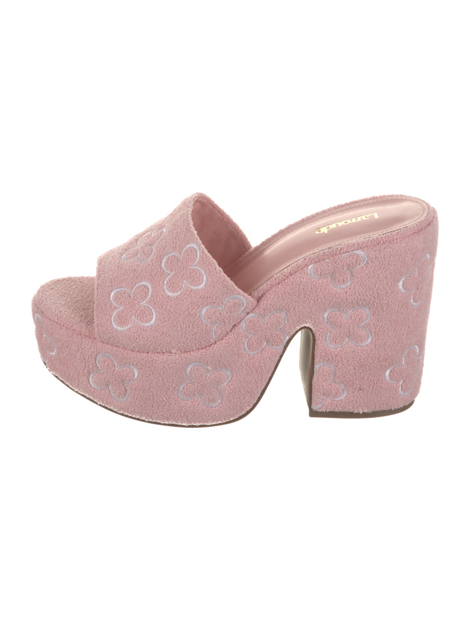 Larroude Terry Cloth Leather Trim Embellishment Slides