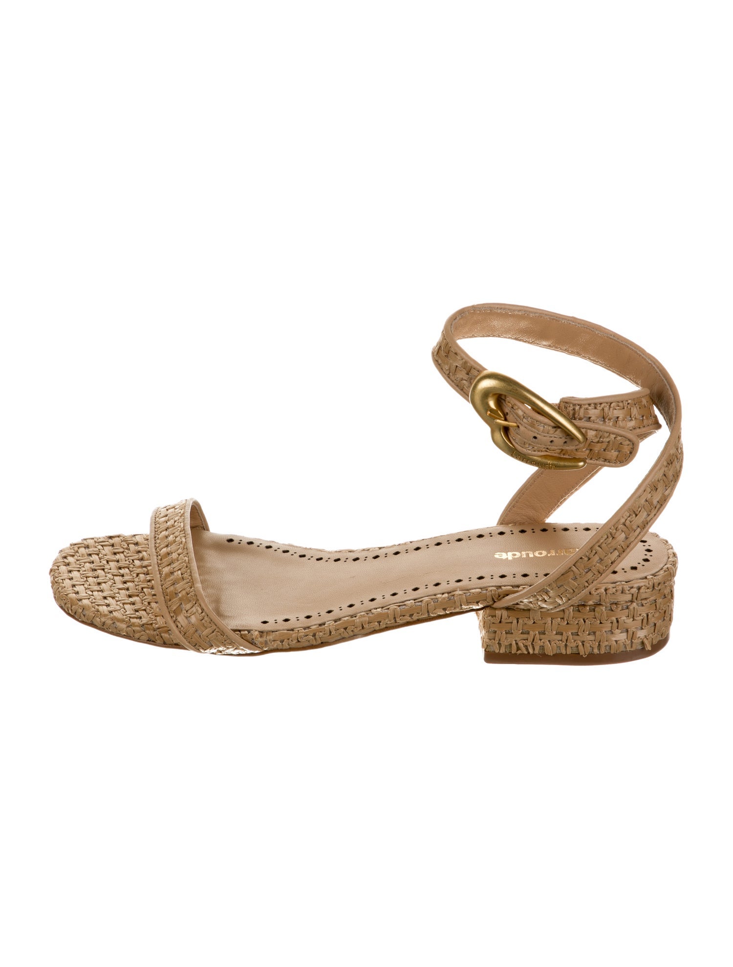 Larroude Raffia Leather Trim Embellishment Sandals