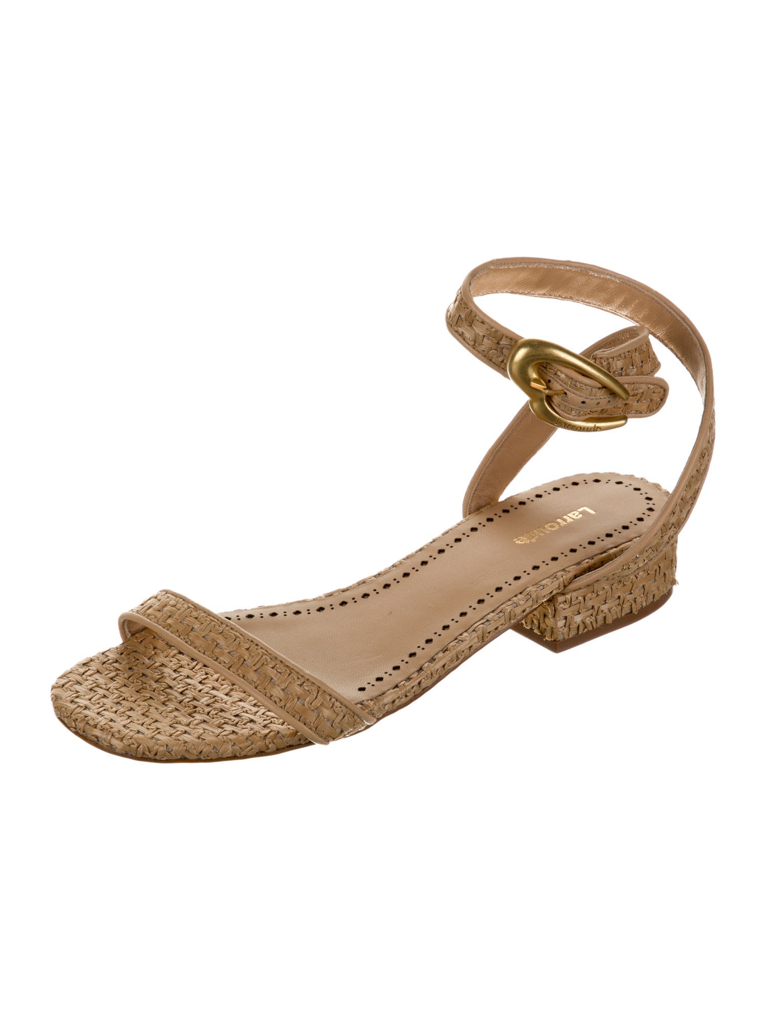 Larroude Raffia Leather Trim Embellishment Sandals