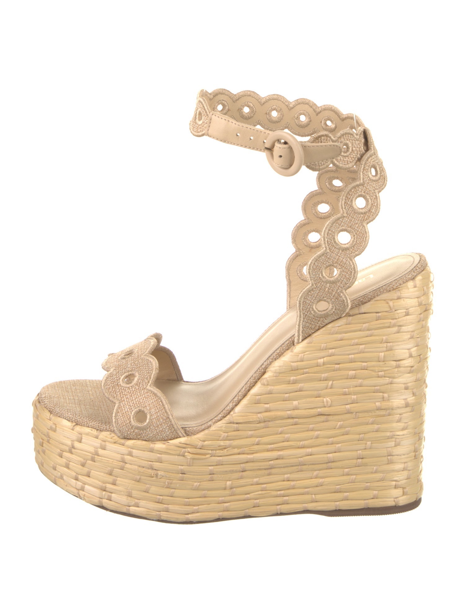 Larroude Raffia Scalloped Accent Espadrilles