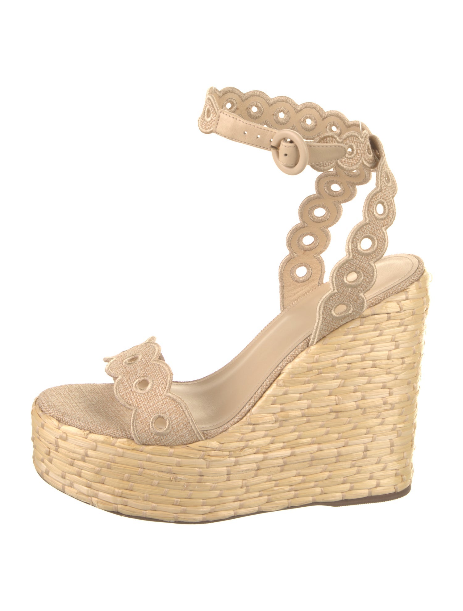 Larroude Raffia Scalloped Accent Espadrilles