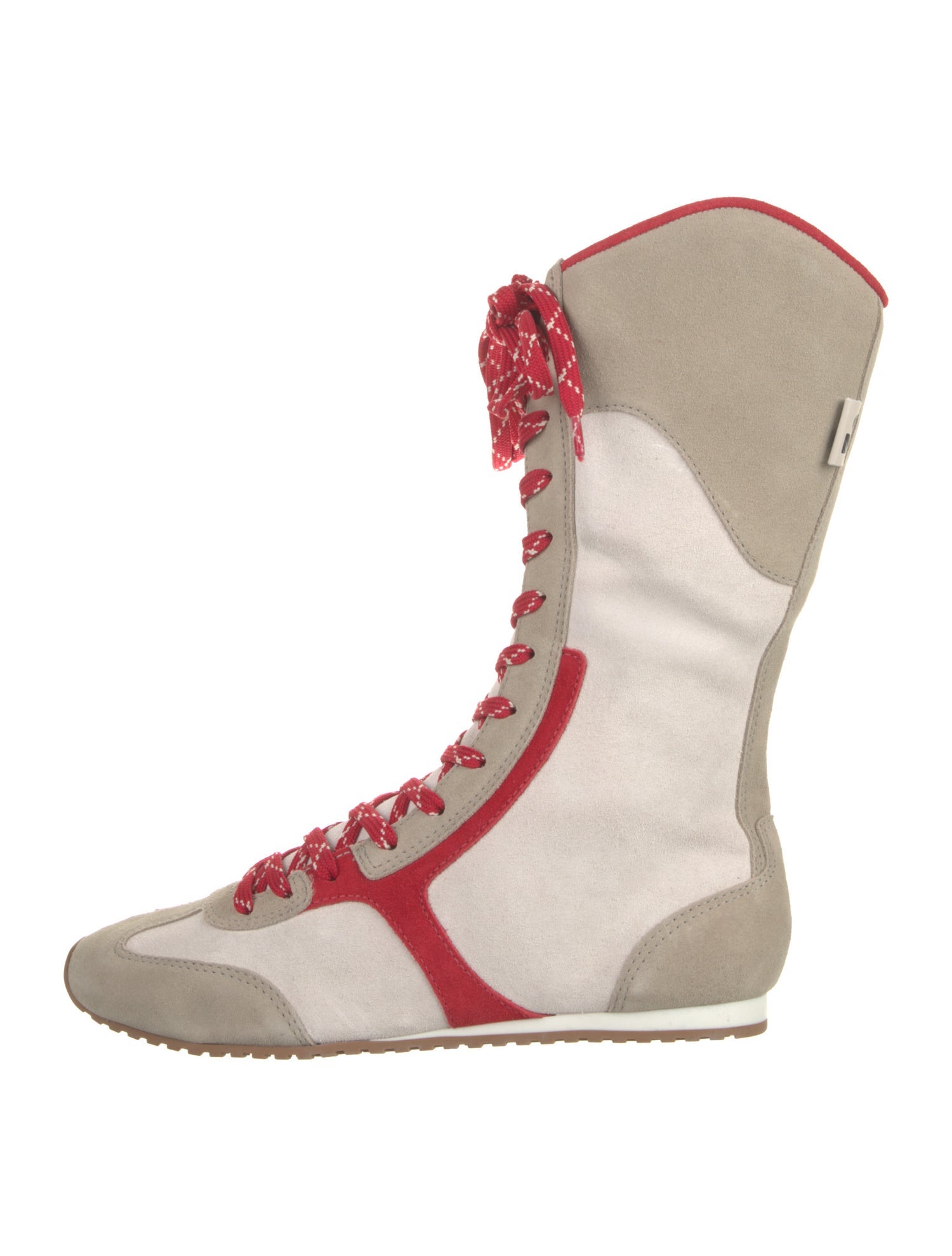 Larroude Suede Colorblock Pattern Lace-Up Boots