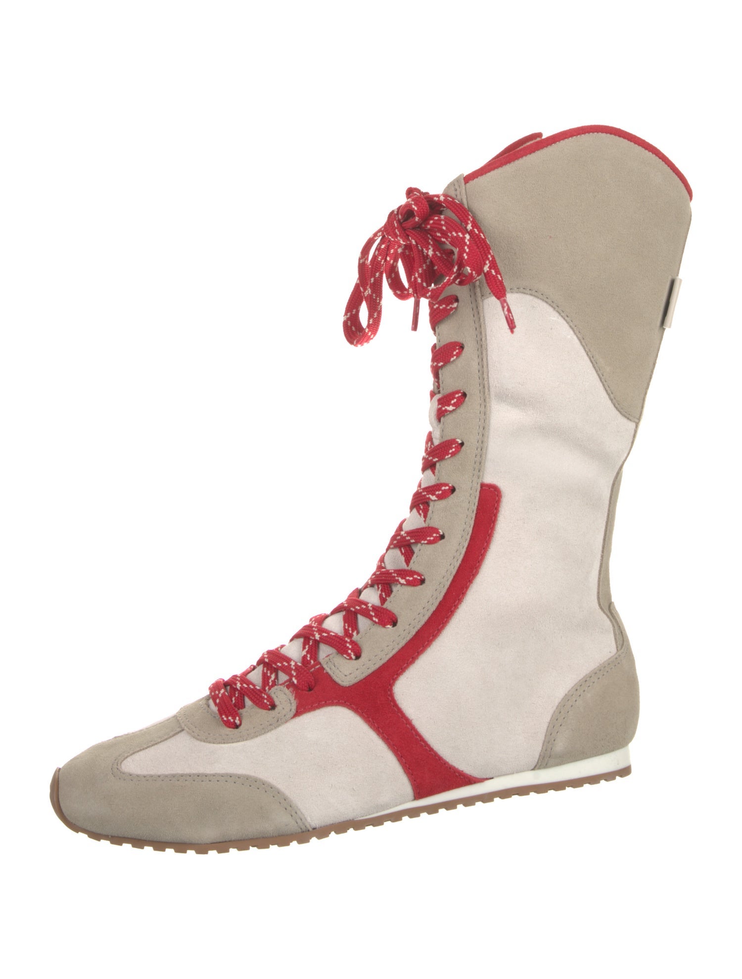 Larroude Suede Colorblock Pattern Lace-Up Boots