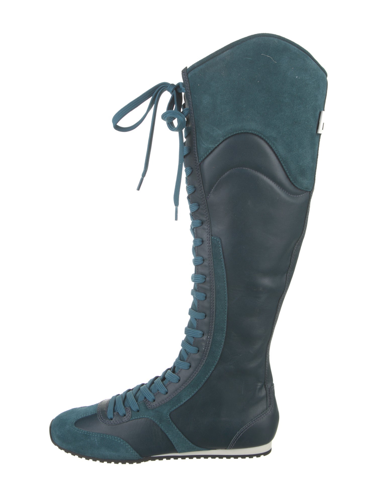 Larroude Leather Colorblock Pattern Lace-Up Boots