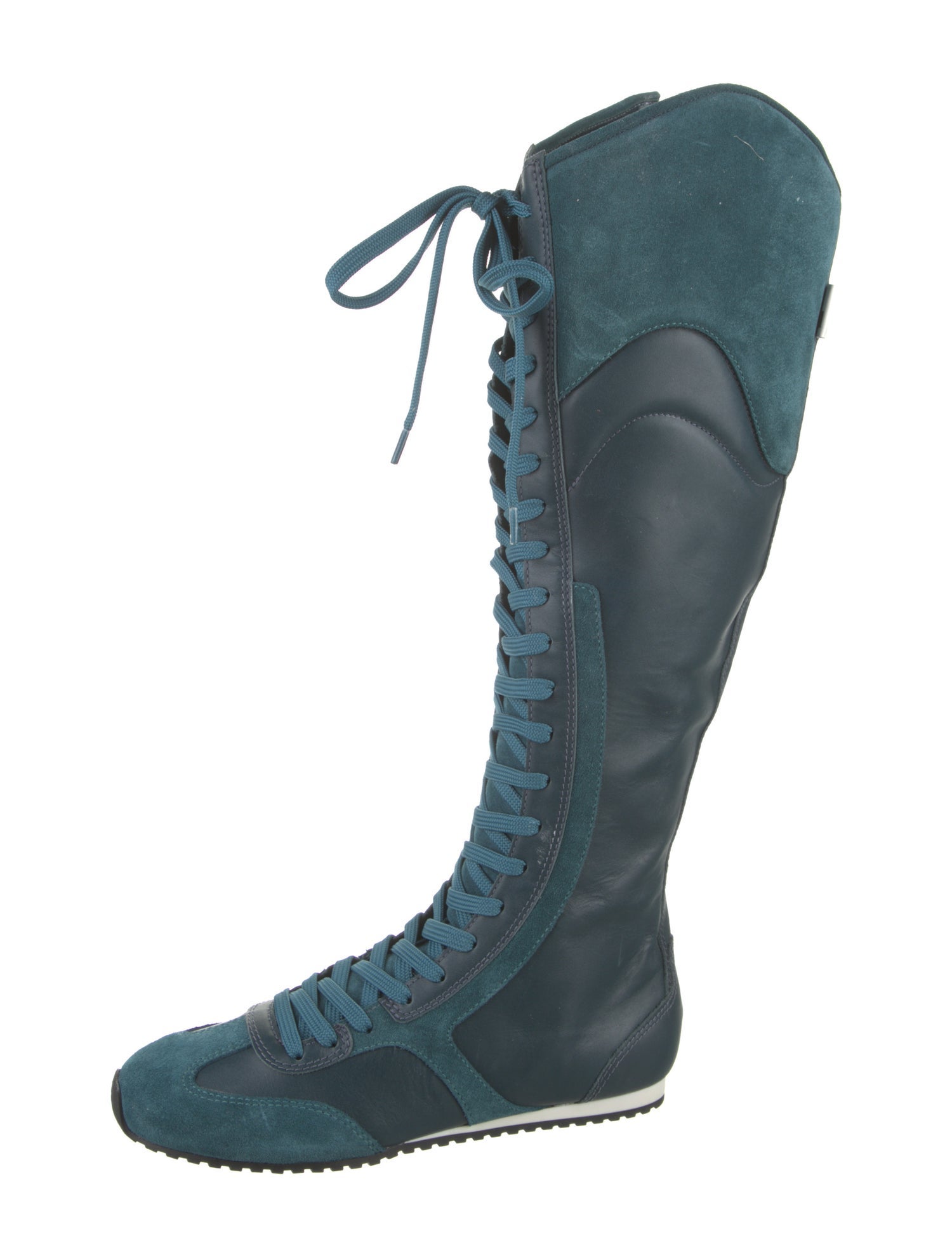 Larroude Leather Colorblock Pattern Lace-Up Boots