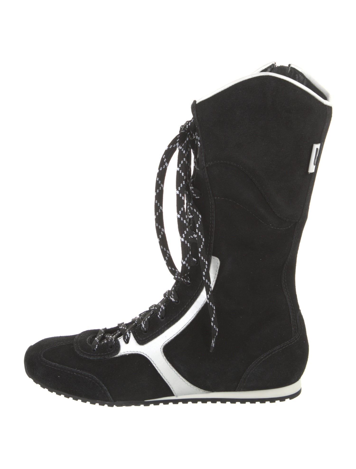 Larroude Suede Colorblock Pattern Lace-Up Boots