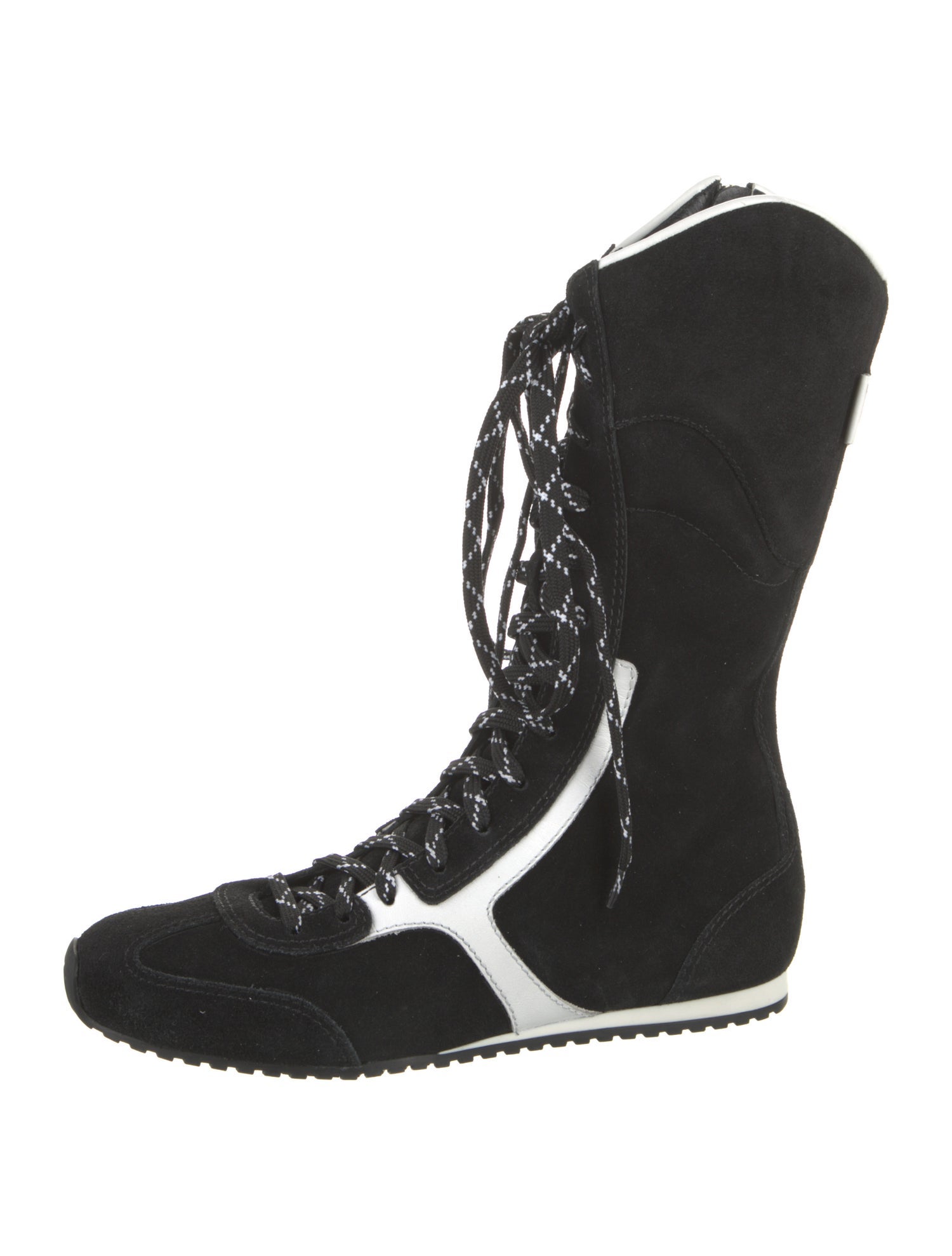 Larroude Suede Colorblock Pattern Lace-Up Boots