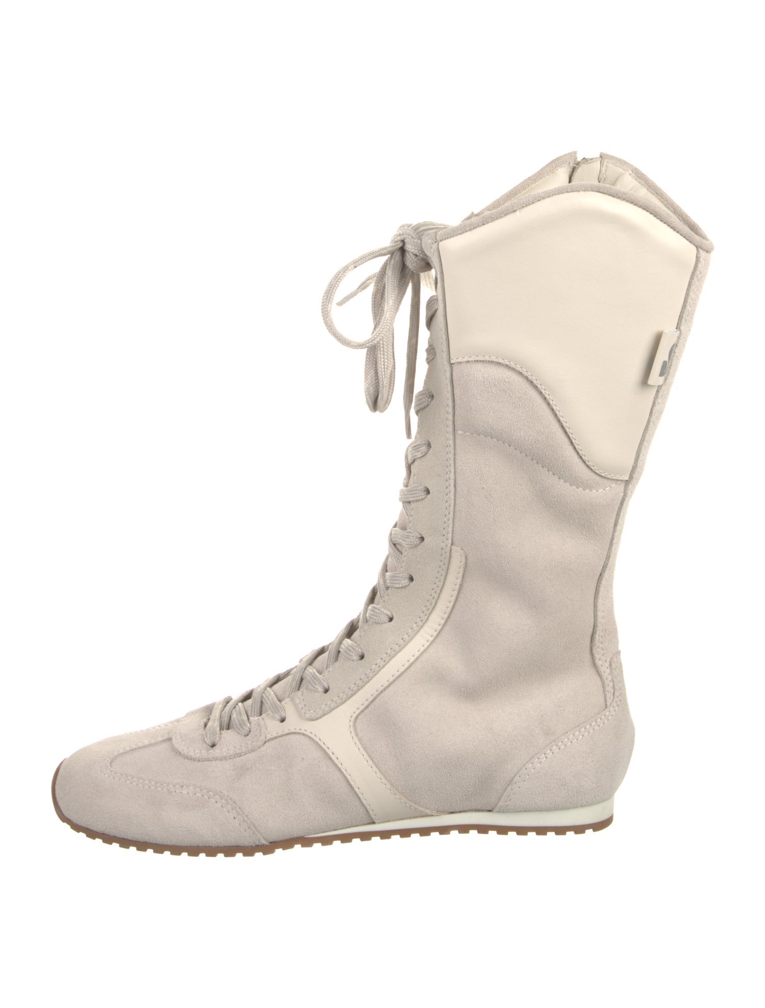 Larroude Suede Leather Trim Embellishment Lace-Up Boots