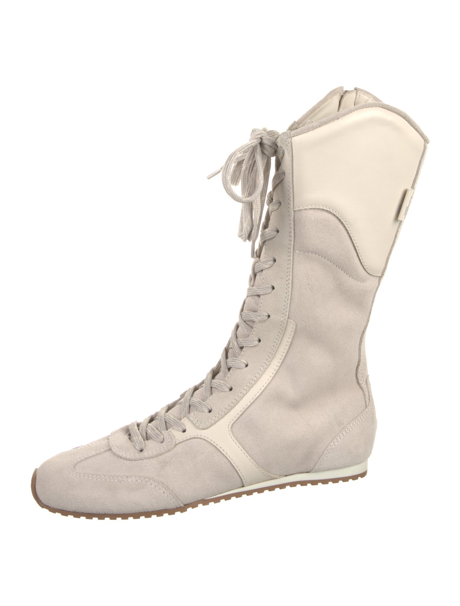 Larroude Suede Leather Trim Embellishment Lace-Up Boots