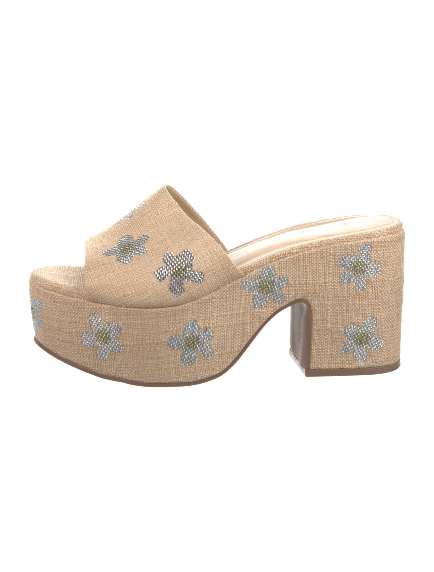 Larroude Raffia Floral Print Slides