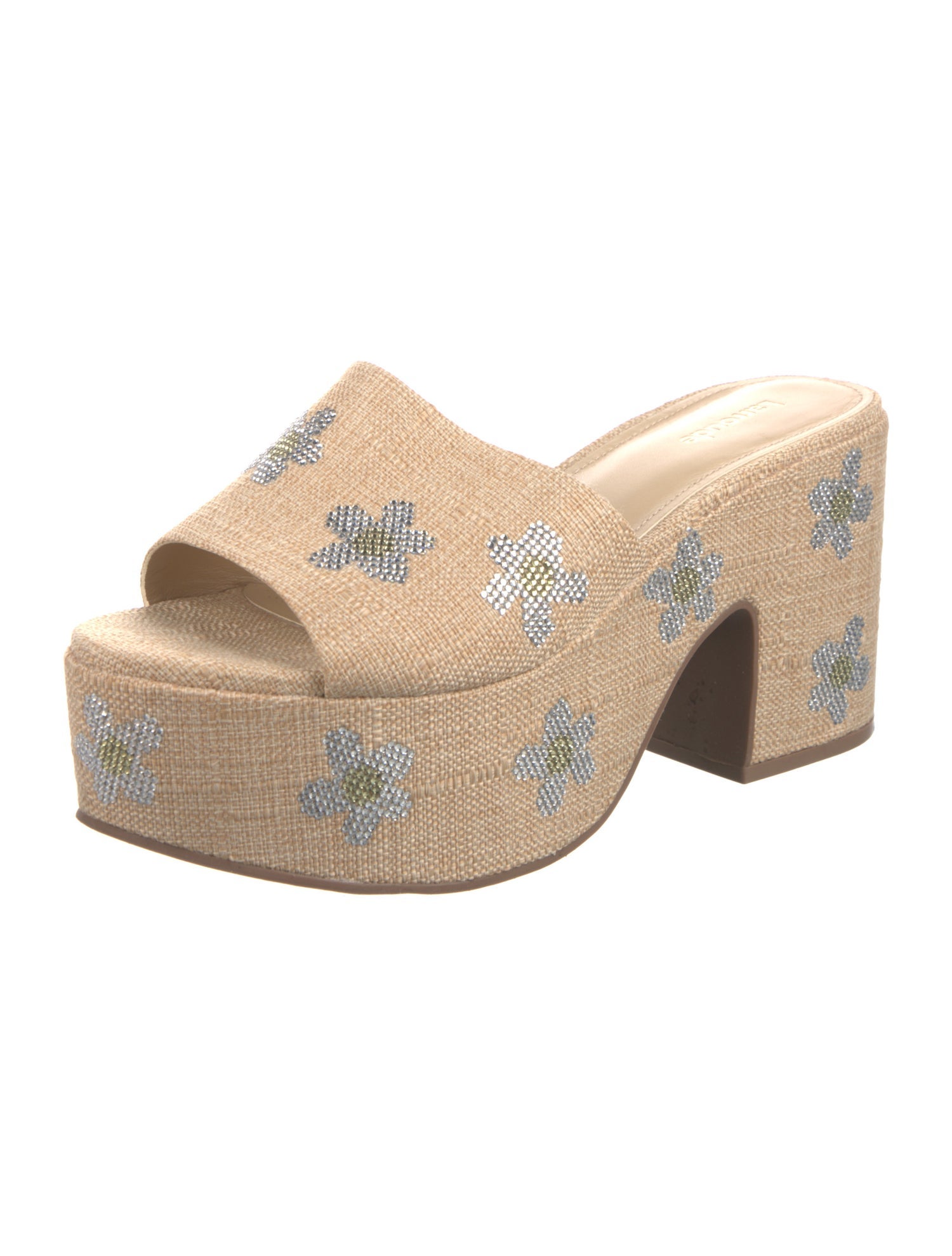 Larroude Raffia Floral Print Slides