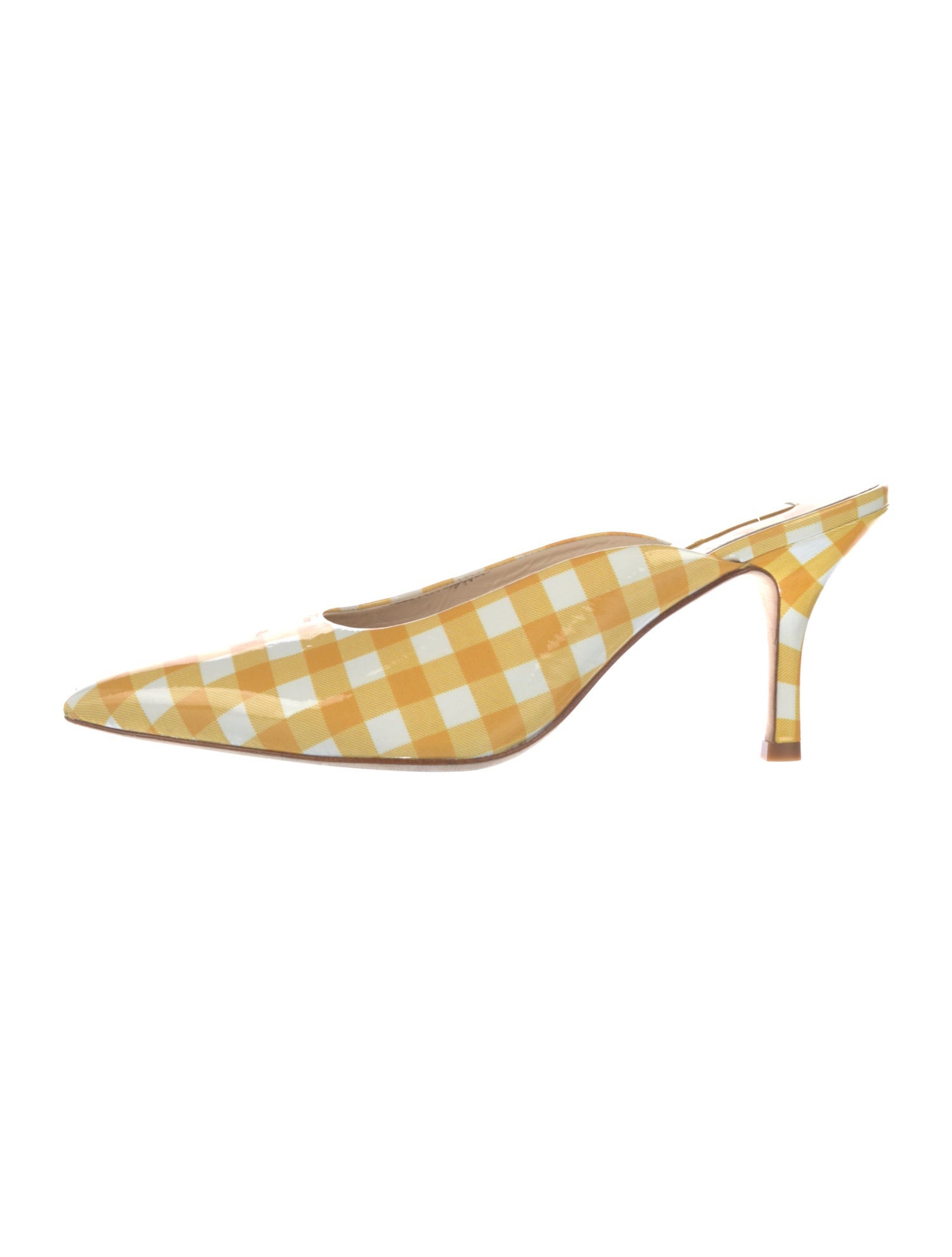 Larroude Patent Leather Plaid Print Mules