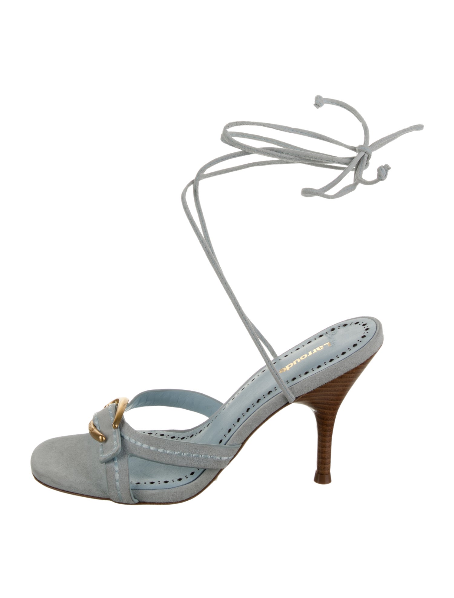 Larroude Suede Whipstitch Trim Sandals