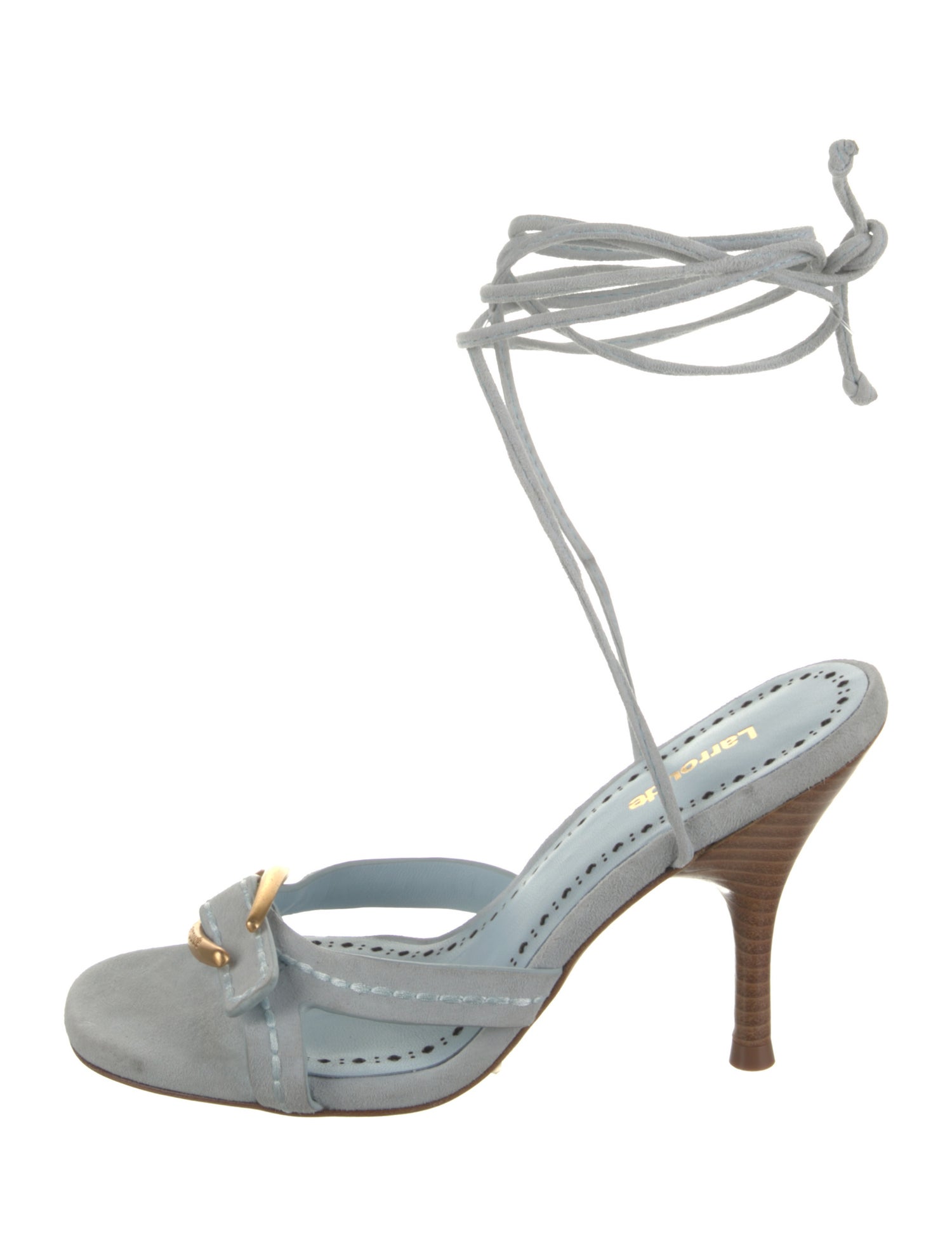 Larroude Suede Whipstitch Trim Gladiator Sandals