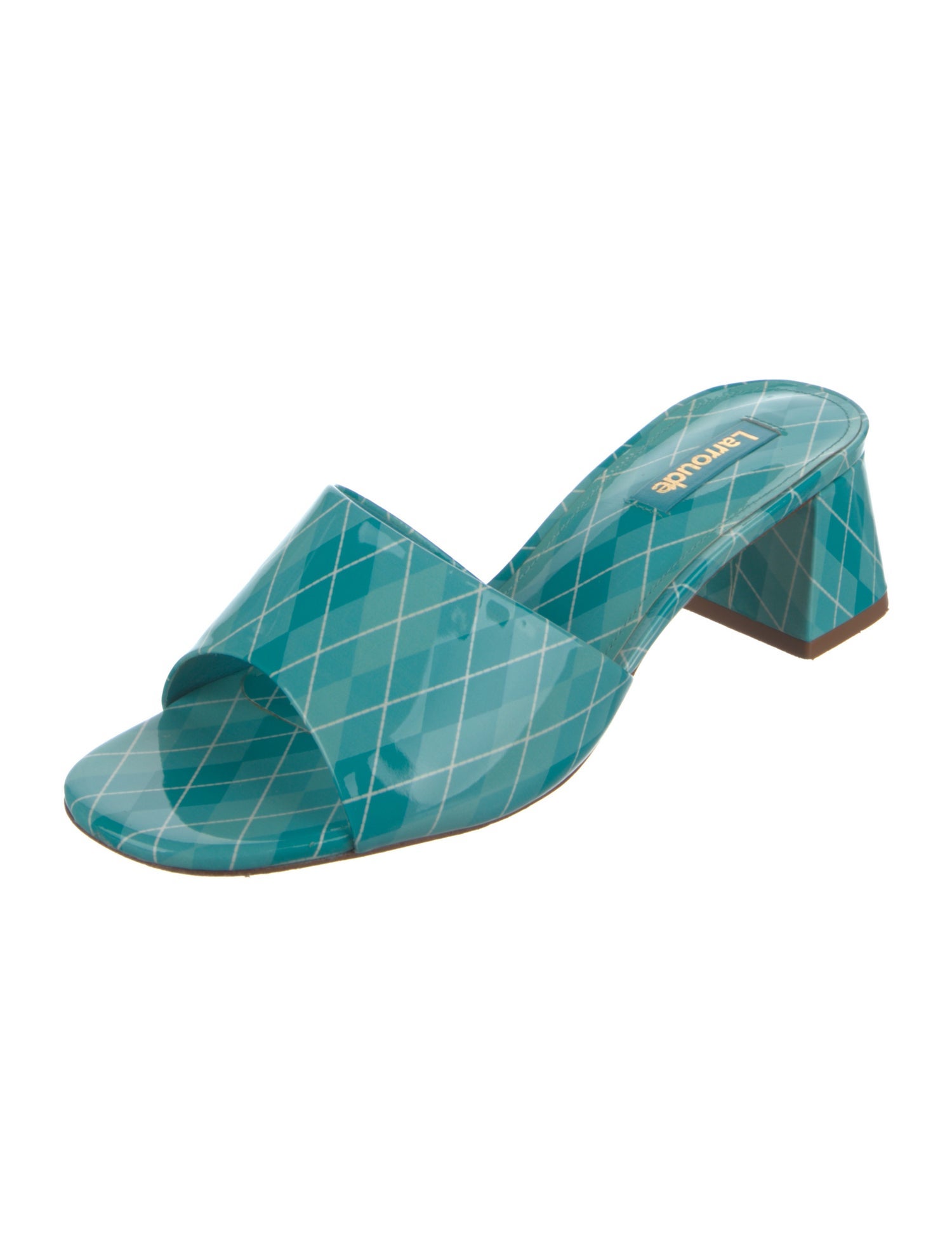 Larroude Patent Leather Plaid Print Slides