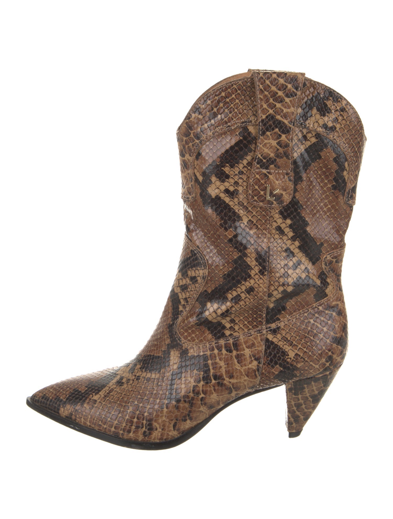 Larroude Leather Animal Print Western Boots