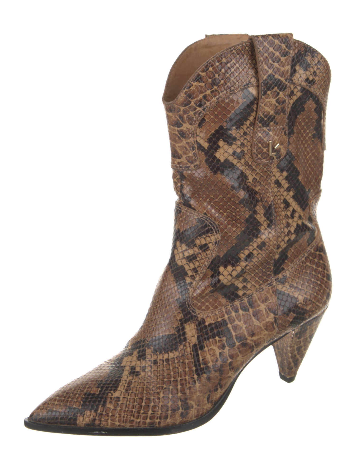 Larroude Leather Animal Print Western Boots