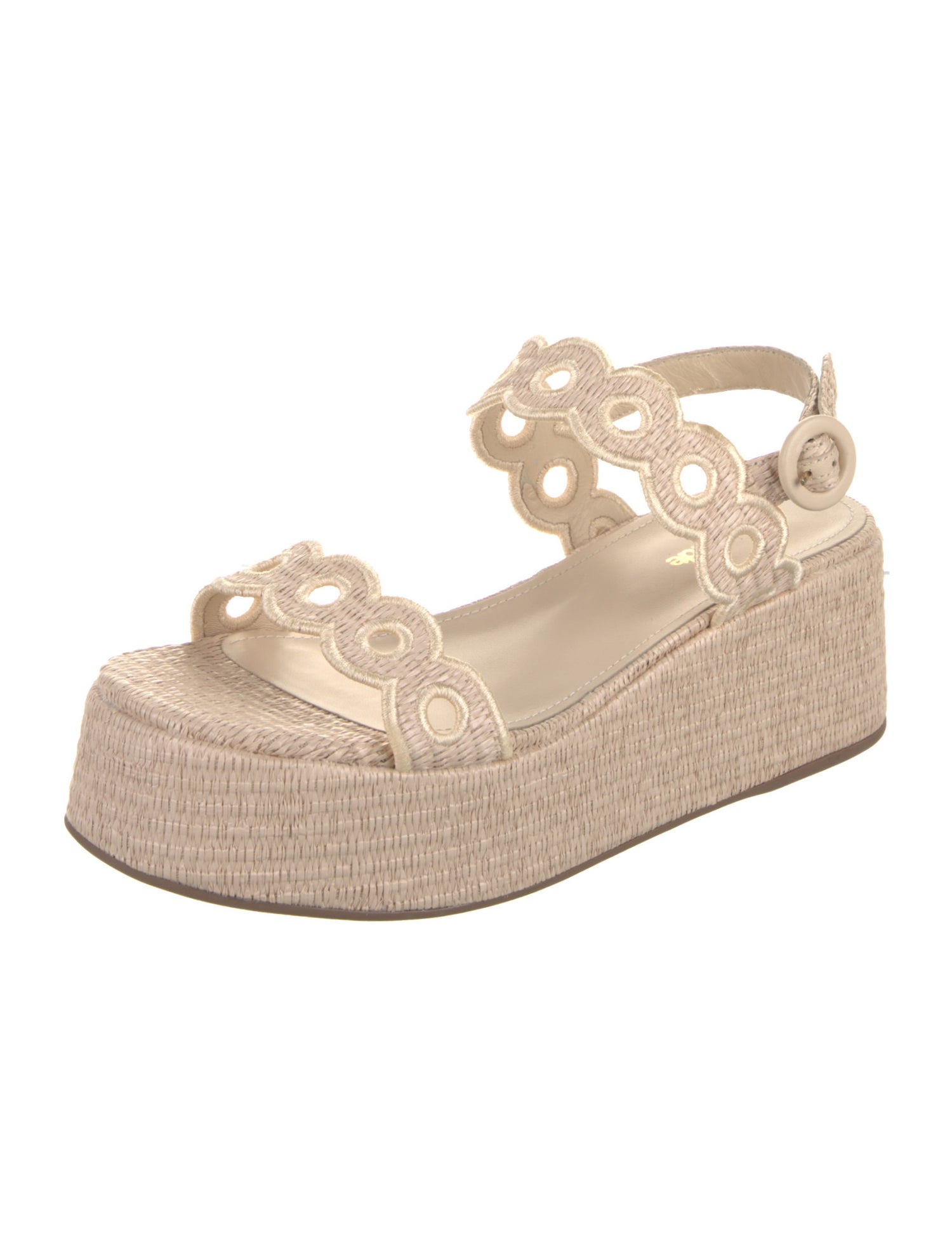 Larroude Raffia Eyelet Trim Espadrilles