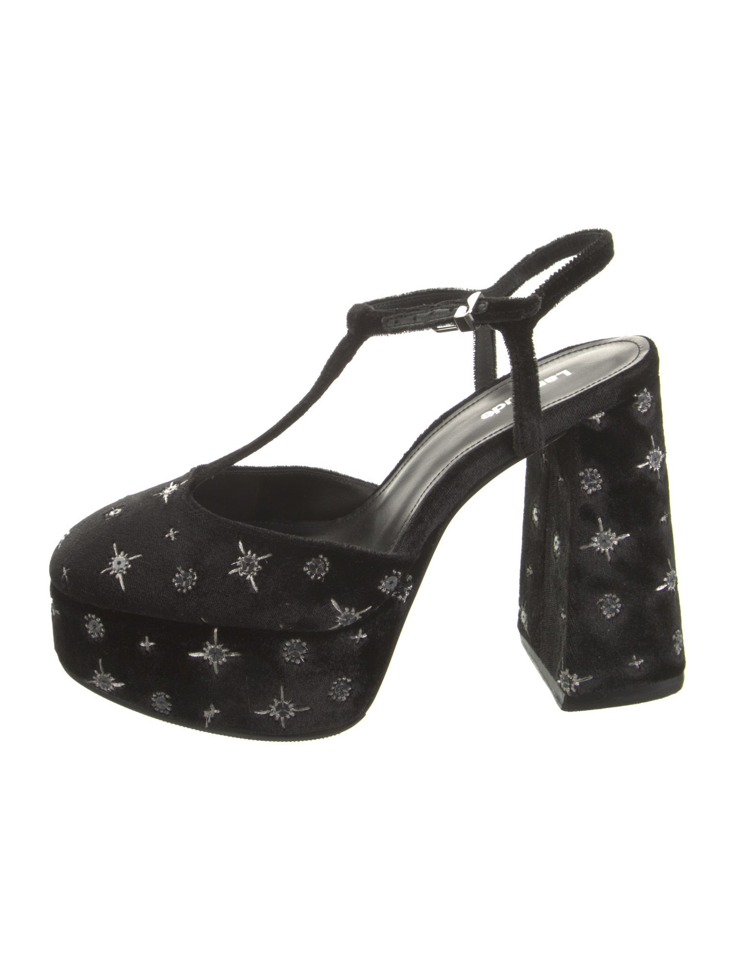 Larroude Velvet T-Strap Pumps