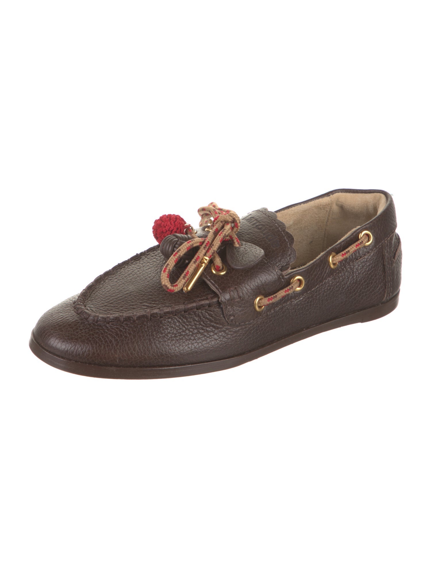 Larroude Leather Scalloped Accent Moccasins