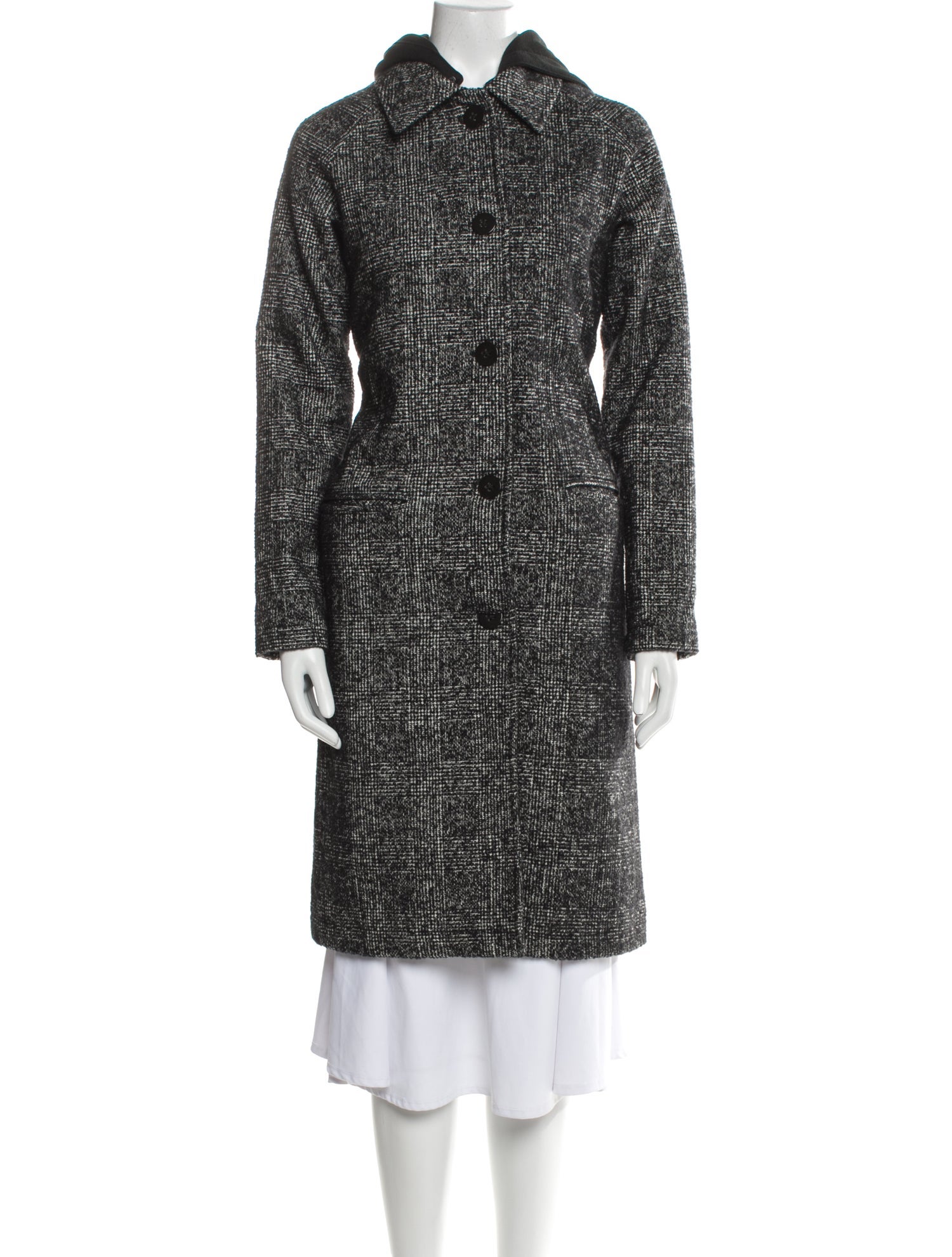 Les Coyotes De Paris Wool Tweed Pattern Faux Fur Coat