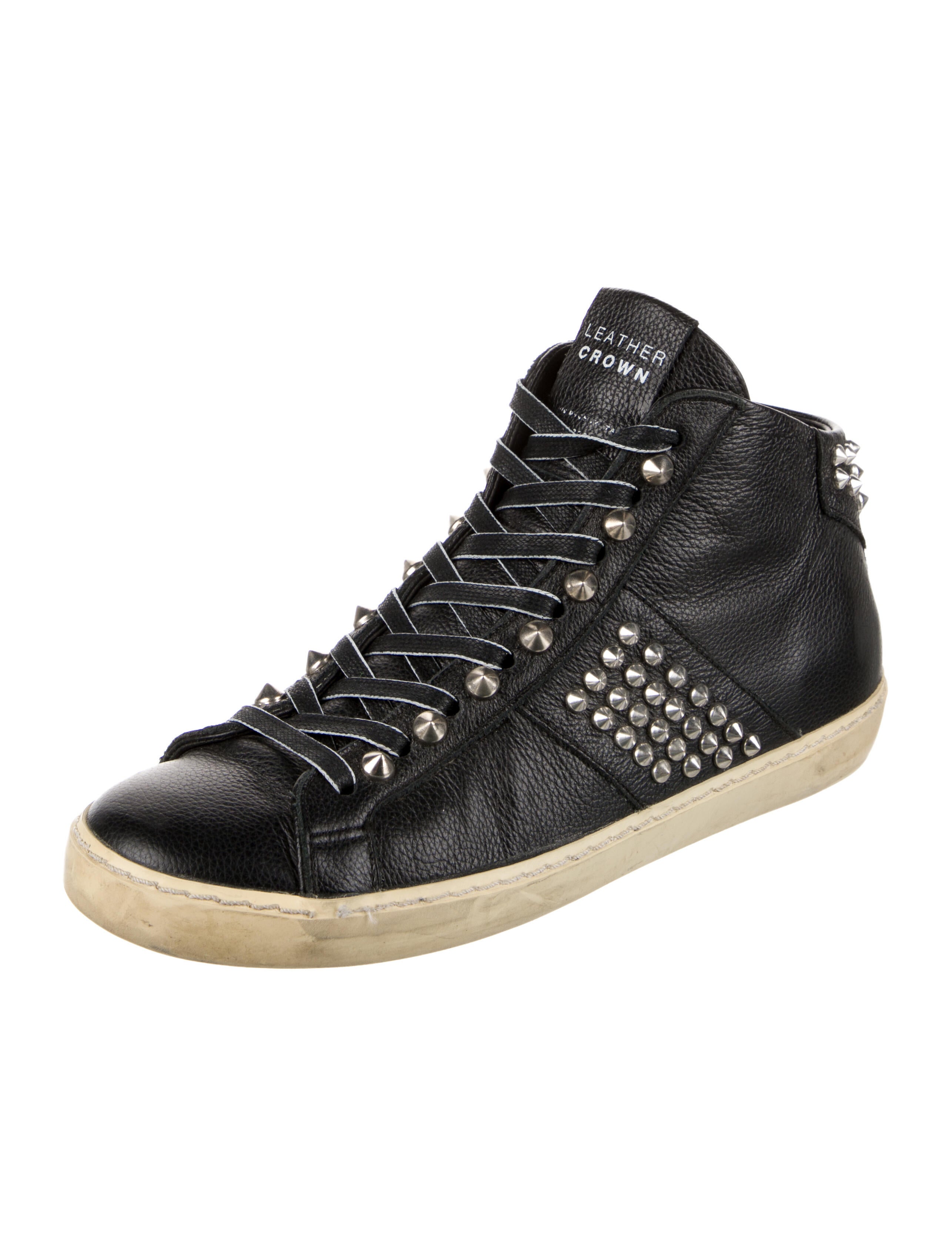 Leather Crown Leather Studded Accents Sneakers